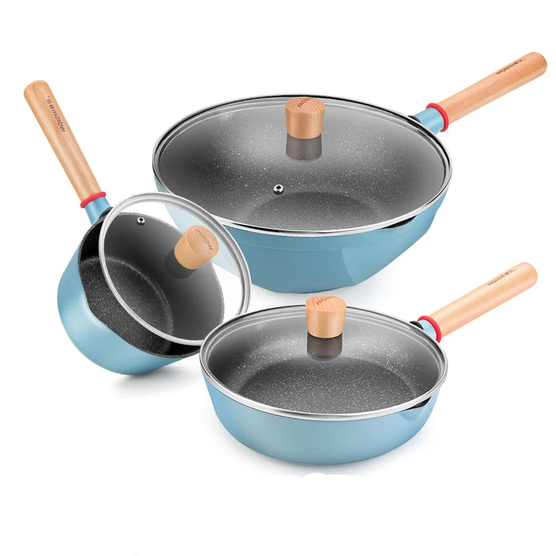 

Cheap New Product Maifan Stone Boomerang Non-stick Wok Home Smokeless Pan Steak Frying Pan Milk Pan Set Gift