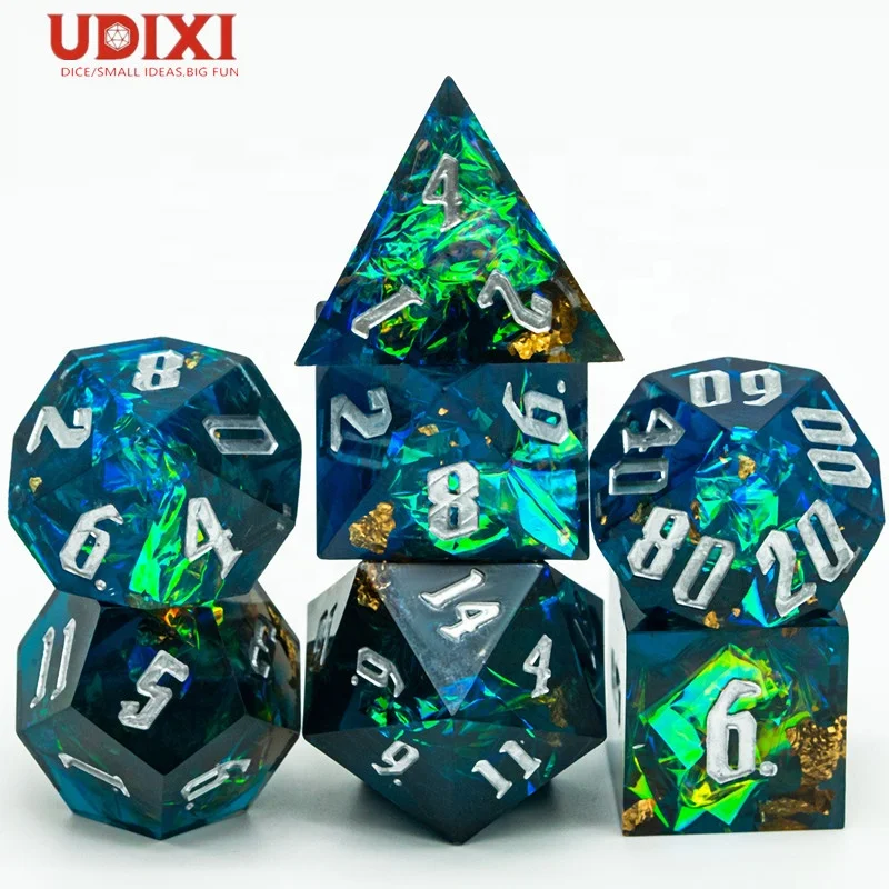 

Udixi Sharp Edge Dice for Dungeons and Dragons DND RPG Resin Dice Set Black&Blue