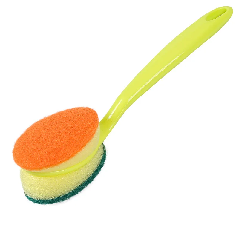

Double-sided Sponge Brush Multifunctional Long Handle Pot Bowl Brush Removable Yellow Sponge Brush Wholesale