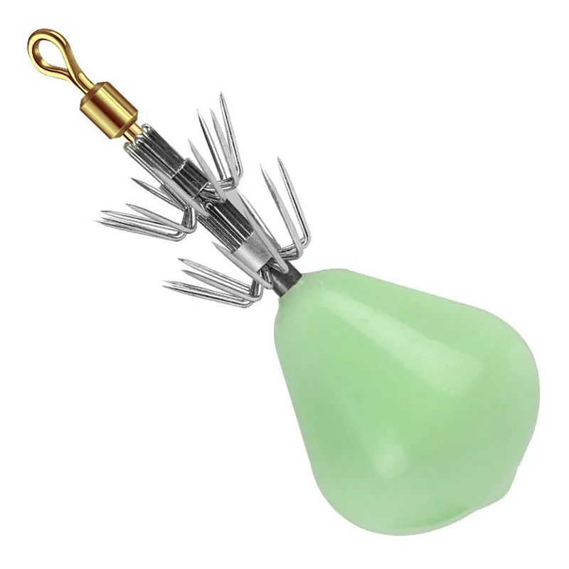 

WEIHE 60g Luminous Squid Jigs Double Row Hook With Lead Inside, Green