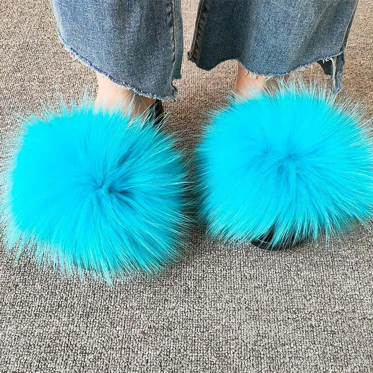 

Fashion Women Faux Fur Slides Fuzzy Slippers For Women Winter House Slippers Indoor Outdoor Slip on Memory Foam Slide Sandals, As picture