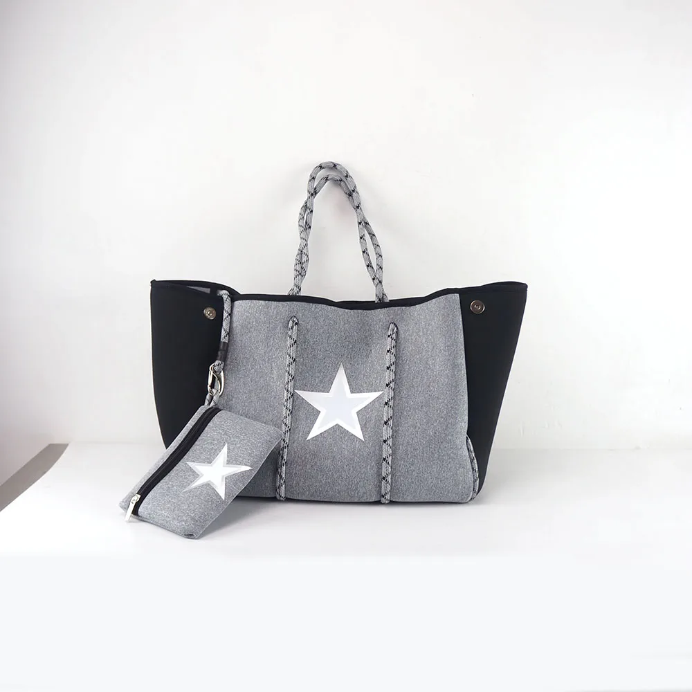 

2021 Wholesale Star Design Neoprene Fashion Customized Beach Handbag Waterproof Neoprene Beach Tote Bag