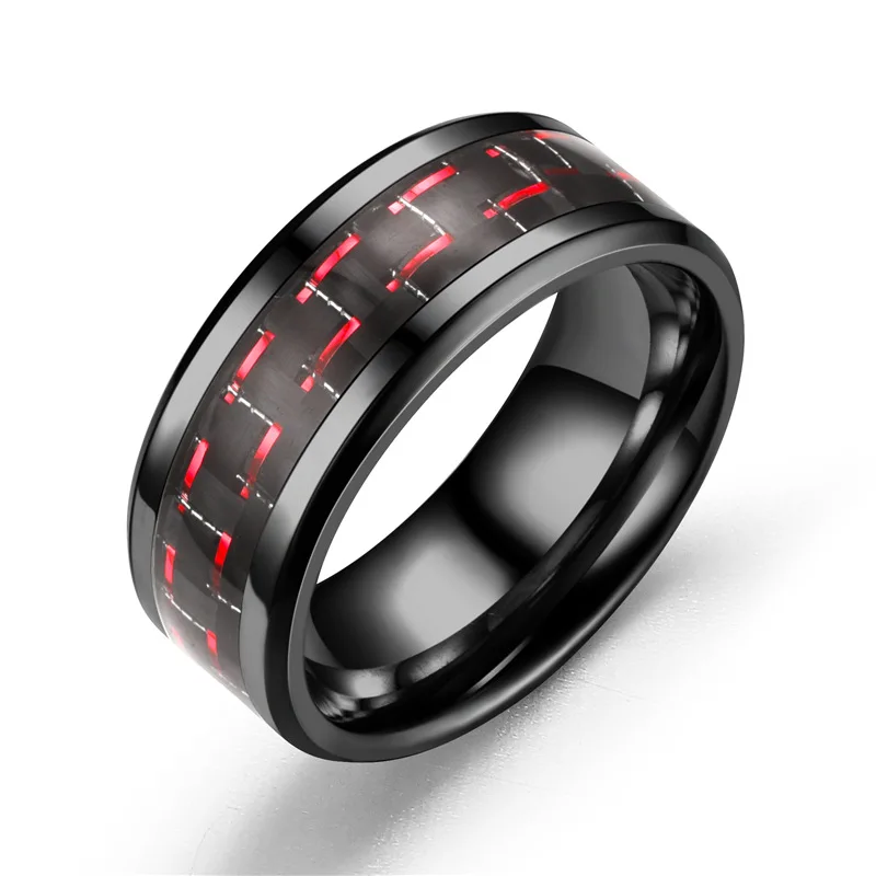 

Red Green Carbon Fiber Black Dragon Inlay Comfort Fit Stainless Steel Rings For Men Wedding Band Ring Men Ring, Customized color