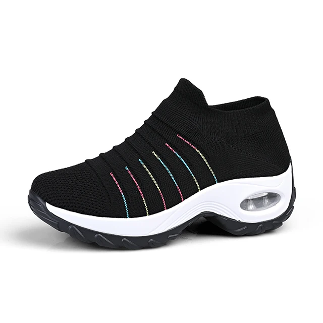 

Wholesale Mesh Slip On shoes Air Cushion Platform Women's Walking Shoes Sock Sneakers, The same as pic