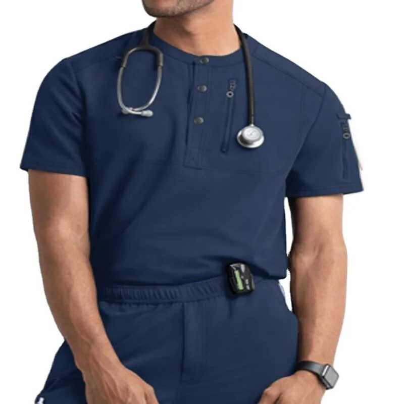 

Men's Nash Snap Henley Nurse Uniform Top and Pant Medical Scrubs Workwear Nicely Fit Medical Scrubs, Customized