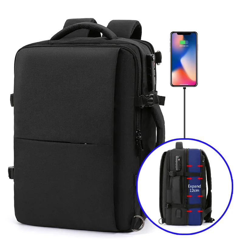 

2021 wholesale black travel bag men business 17 inch laptop usb charging oxford material high quality backpack, Black/gray