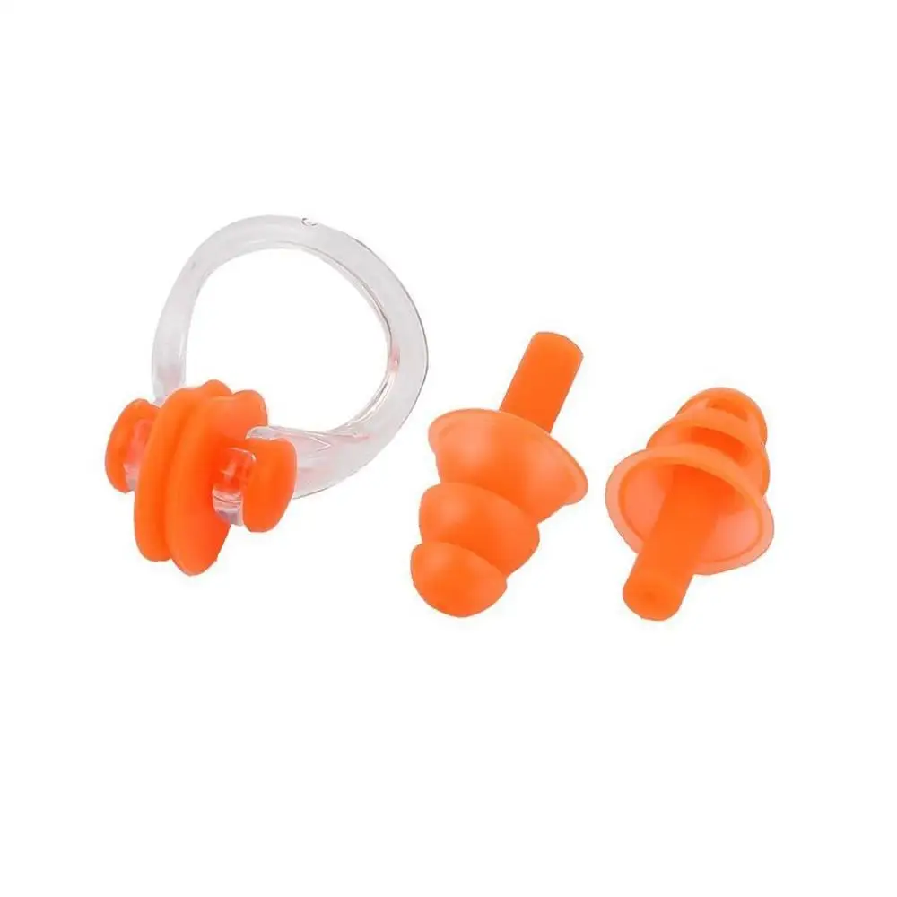 KISSFRIDAY Waterproof Silicone Swimming Earplugs Nose Clip Plugs,Ear & Nose Protector Swimming Sets Box Package,Orange 