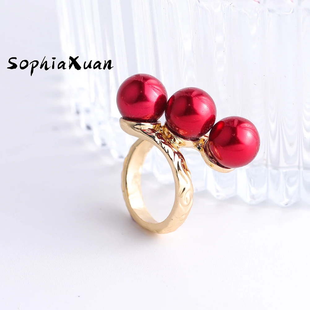 

SophiaXuan Colorful KC Gold Plated Black Red Green Pearl Crystle Samoan Polynesian Jewelry Wholesale Hawaiian Rings, Customized color