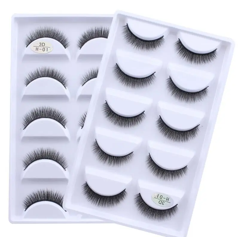 

5 pairs 3d faux mink lashes wholesale silk eyelashes natural model private label packaging H series