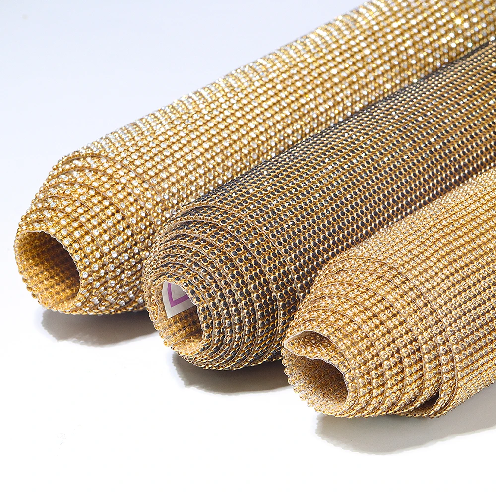 

Gold Metal Trim Aluminum Mesh Rhinestones Fabric Sheet White Pearl Beads Appliques Strass Crystal Band for DIY, Gold silver