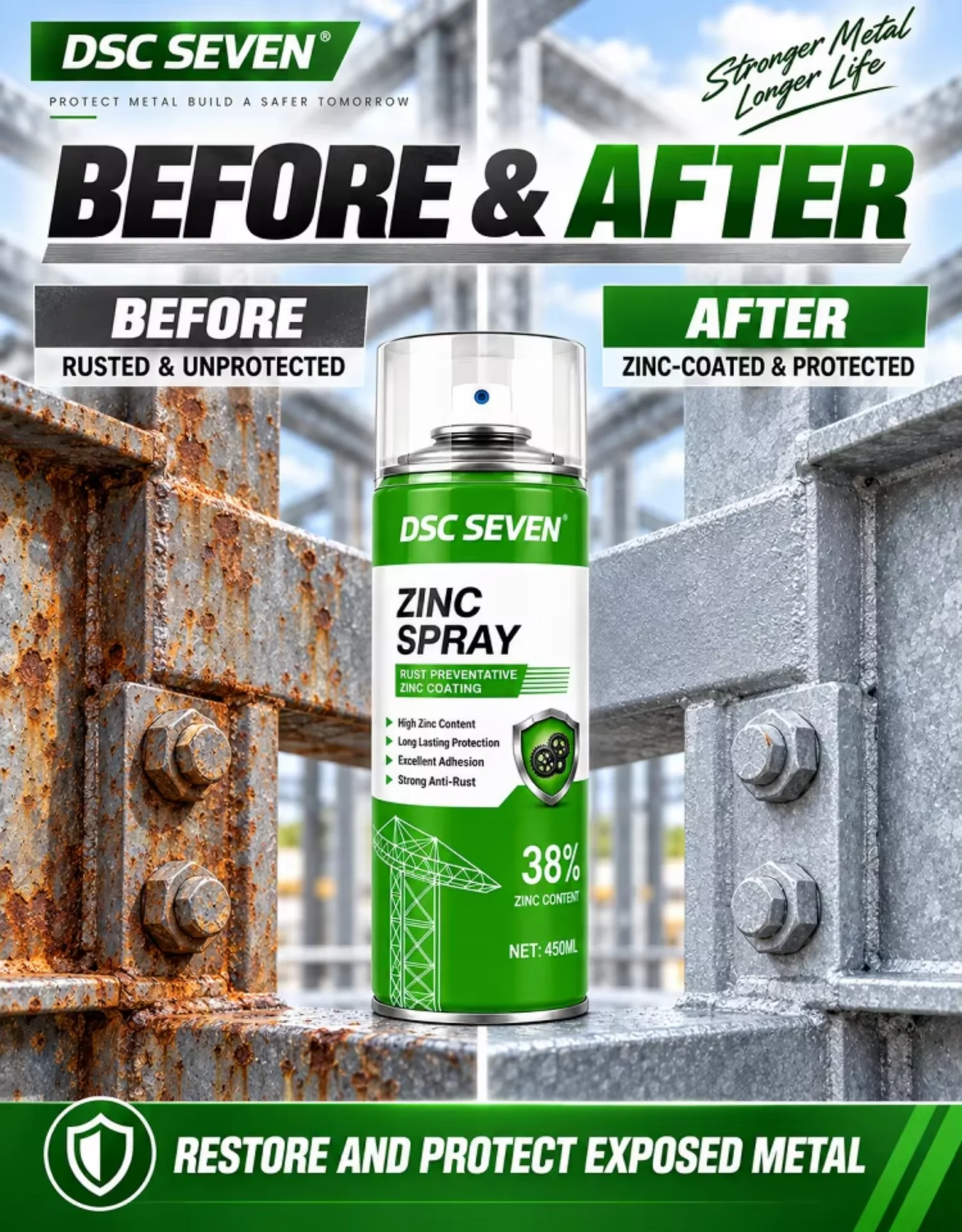 Zinc Rich Acrylic Anti-Rust Spray Paint for Boat Car Body Welded Joint Repair Cold Galvanizing Aerosol Silver Metal Coating