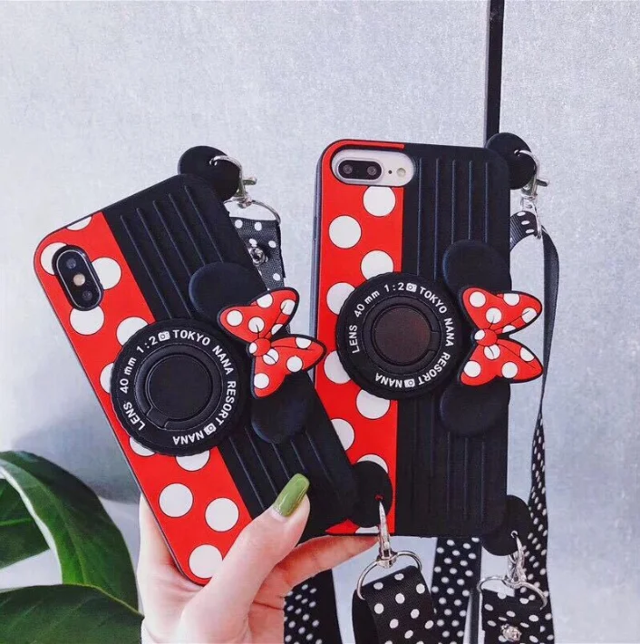 

Cartoon Mickey Minnie Camera Silica Gel Mobile Phone Bracket Mobile Shell for iPhone Xs max/Xr/8plus/7G/6s