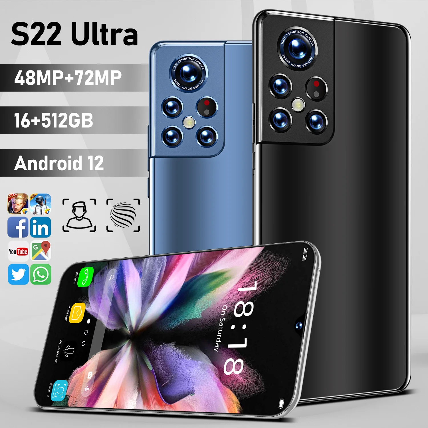 

Global Version S22 Ultra Original 5G Smartphones 16+512GB Big memory 6.9inch Phone Dual SIM Cards cellphone