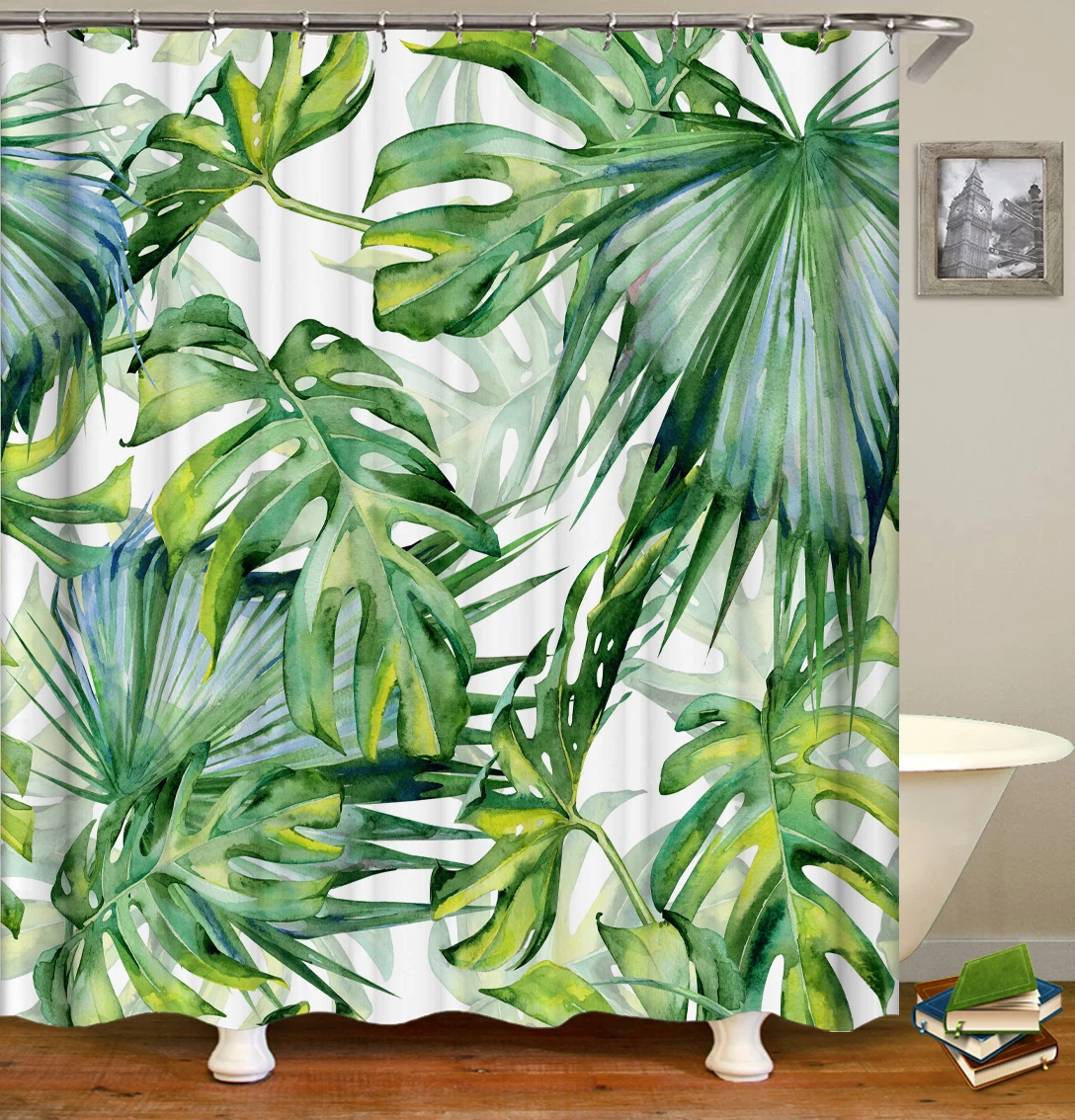 

3D Shower Curtain Beach Green Forest Waterproof Polyester, Curtain Green Plant Shower Curtain #, Customized color