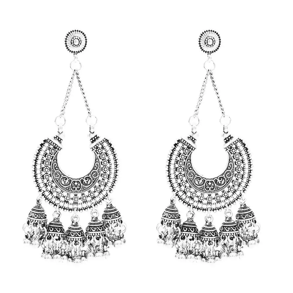 

Balls Long Tassel Jhumka Earrings For Women Wedding Party Jewelry Indian Big Gold Silver