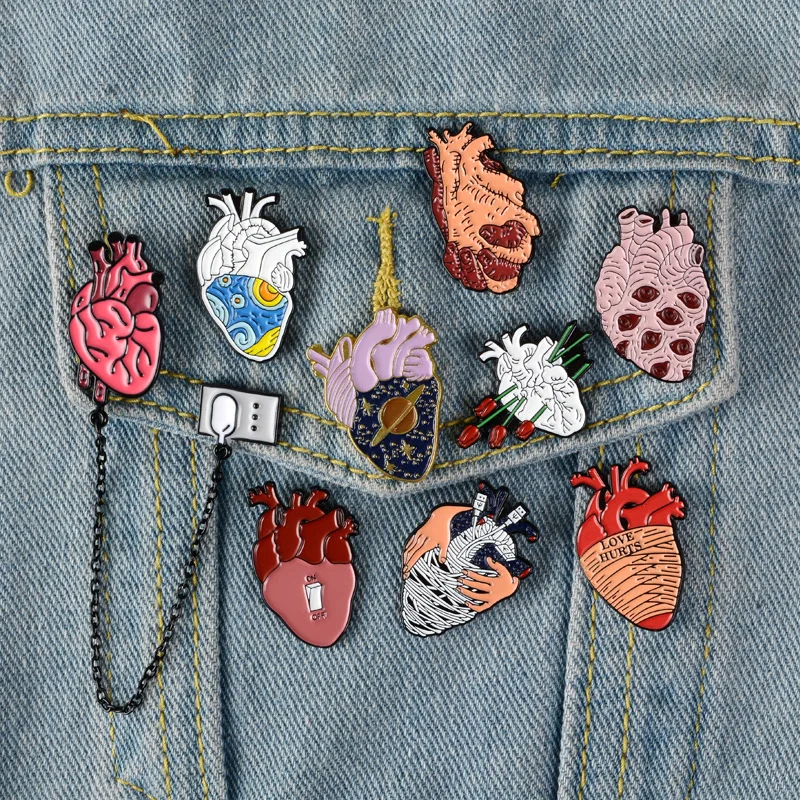 

Wholesale Bionic Rich Blood Badge Vessel Dense Colorful Enamel Heart Kidney Ribs Internal Organ Brooch Pin, Gold/silver