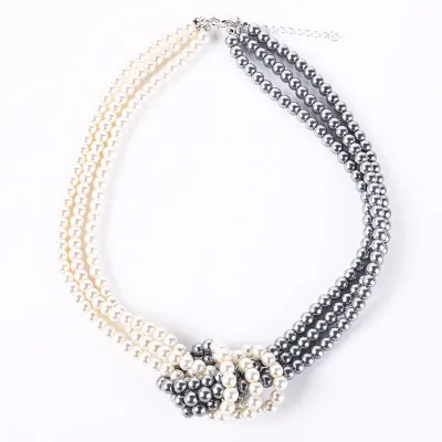 

Retro 1920s Imitation Pearls Necklace 20s Gatsby Knot Pearl Necklace Two-Tone Stitching Style Necklaces