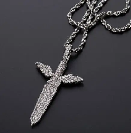 

Ice out winged sword hip hop pendant charm men's hip hop necklace jewelry gift, Gold,silver,black