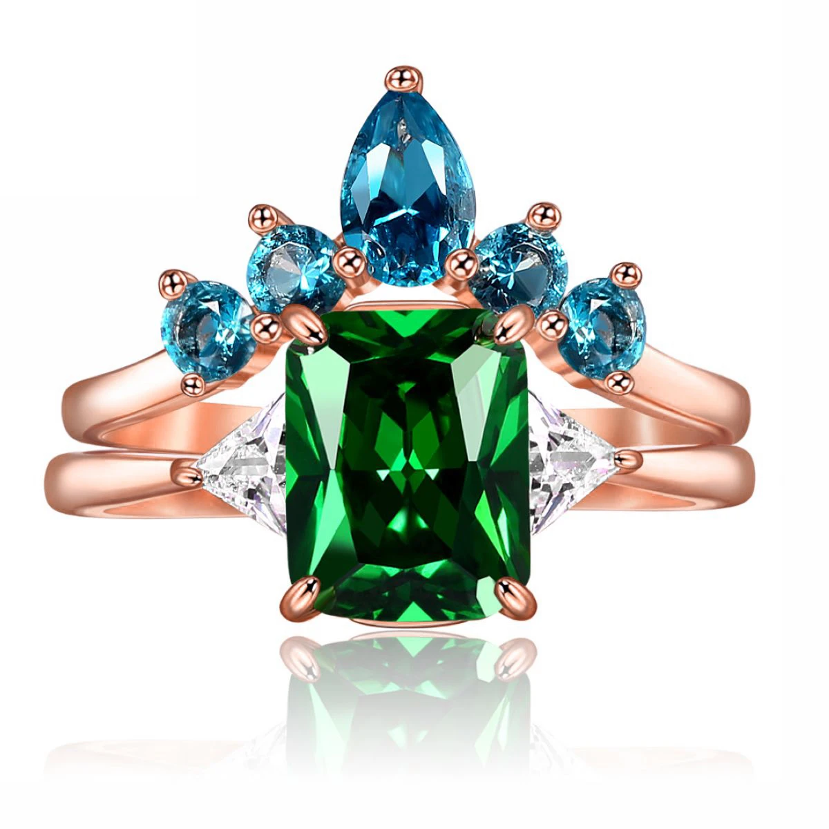 

Engagement Crystal Rings Green Emerald Cubic Zirconia Jewelry Women Ring Rose Gold Wedding Ring Set Bijoux