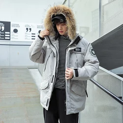Trending Hooded jacket Long Multi Pocket Coat with big fur hooded Winter Windbreaker Men Coat