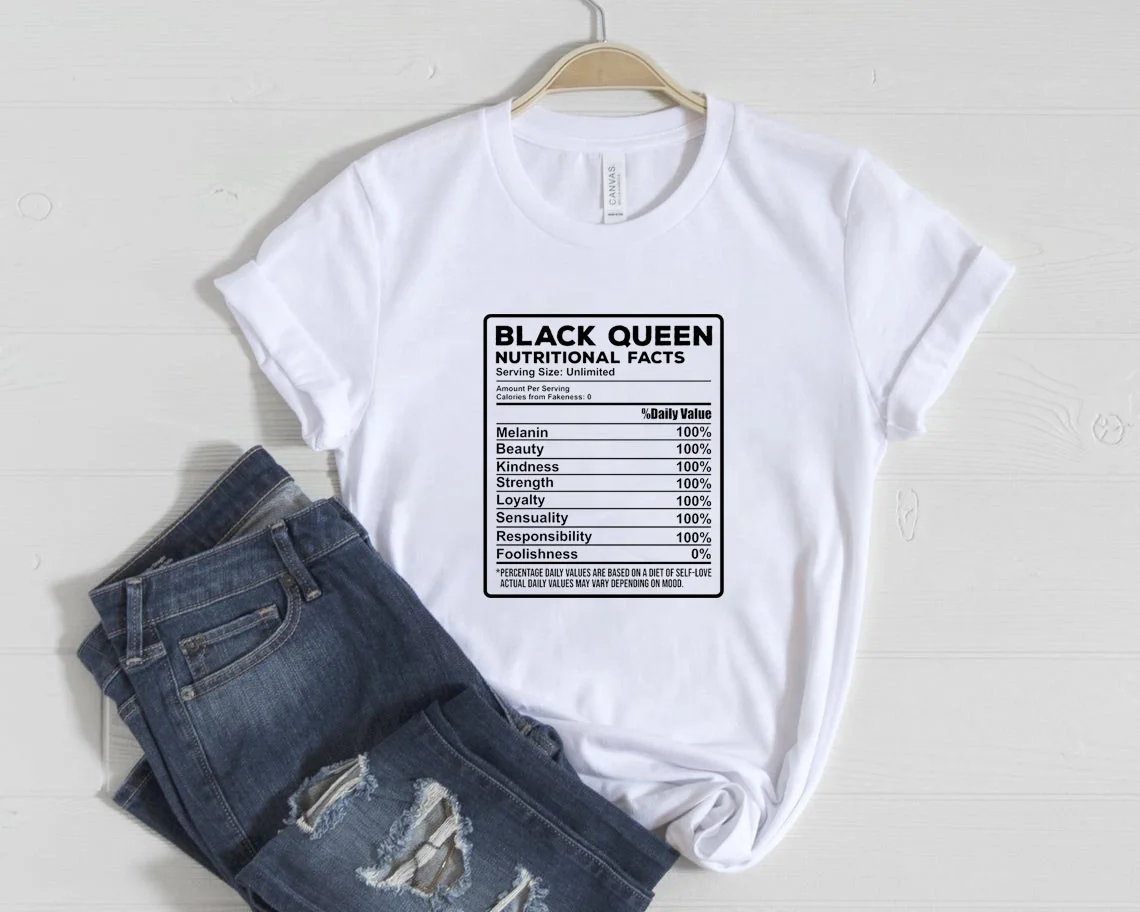 

Wholesale White T Shirt Women Cotton Ladies Tshirt Streetwear Fashion Melanin Black Queen Casual Women Graphic Tee, Picture showed