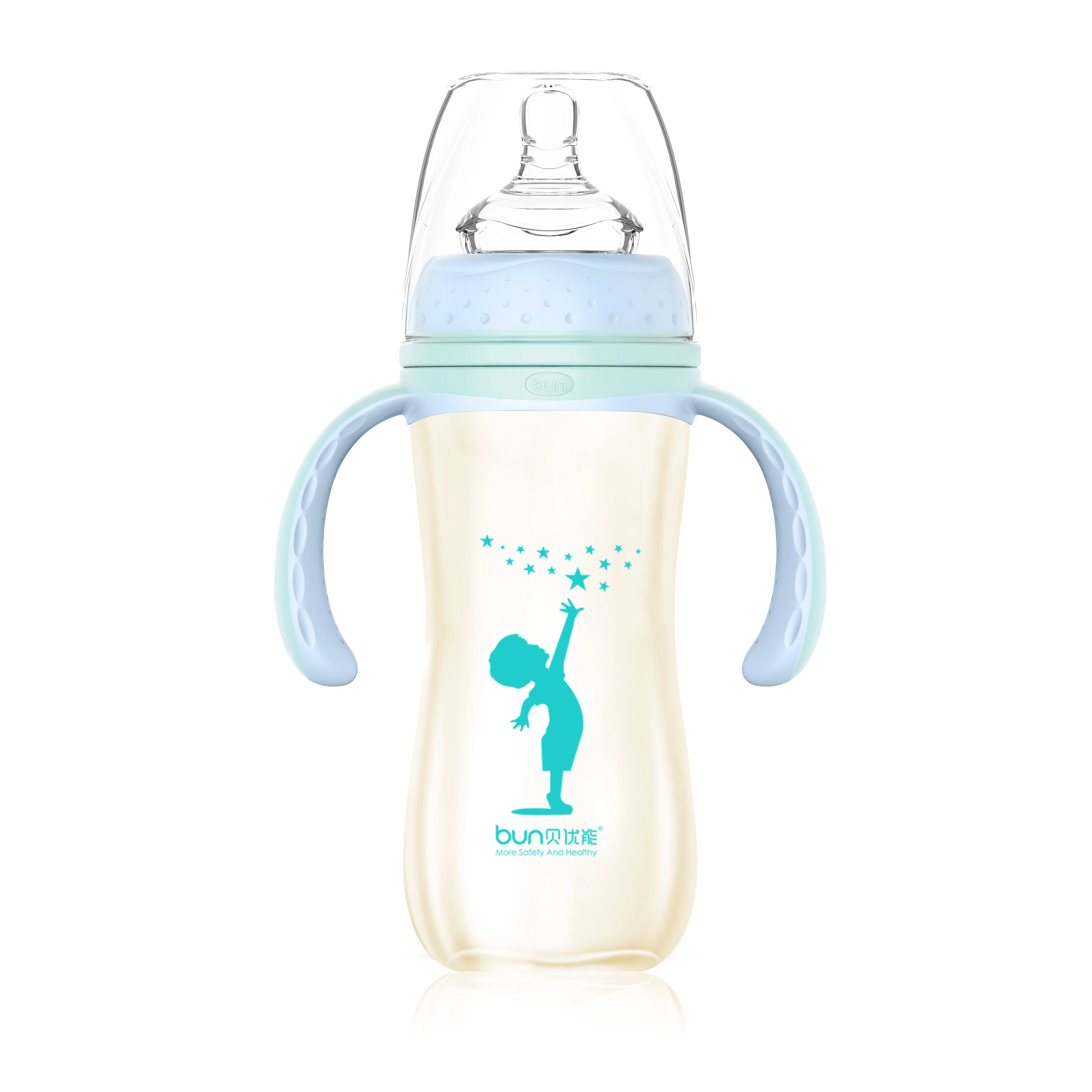 

BUN520 240ML Plastic PPSU Baby Straw Feeding Milk Bottle with Handle BPA Free, Blue, pink, green