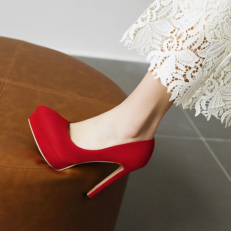 

New Toe Pointy Red Suede Leather Ladies Sexy Stiletto Pumps Heel, Red,black,apricot