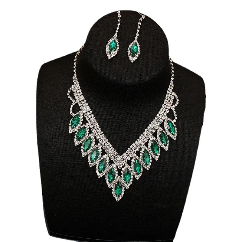 

high-grade Popular Bridal copper crystal Rhinestone Tassel Necklace Earrings Jewelry Set for party
