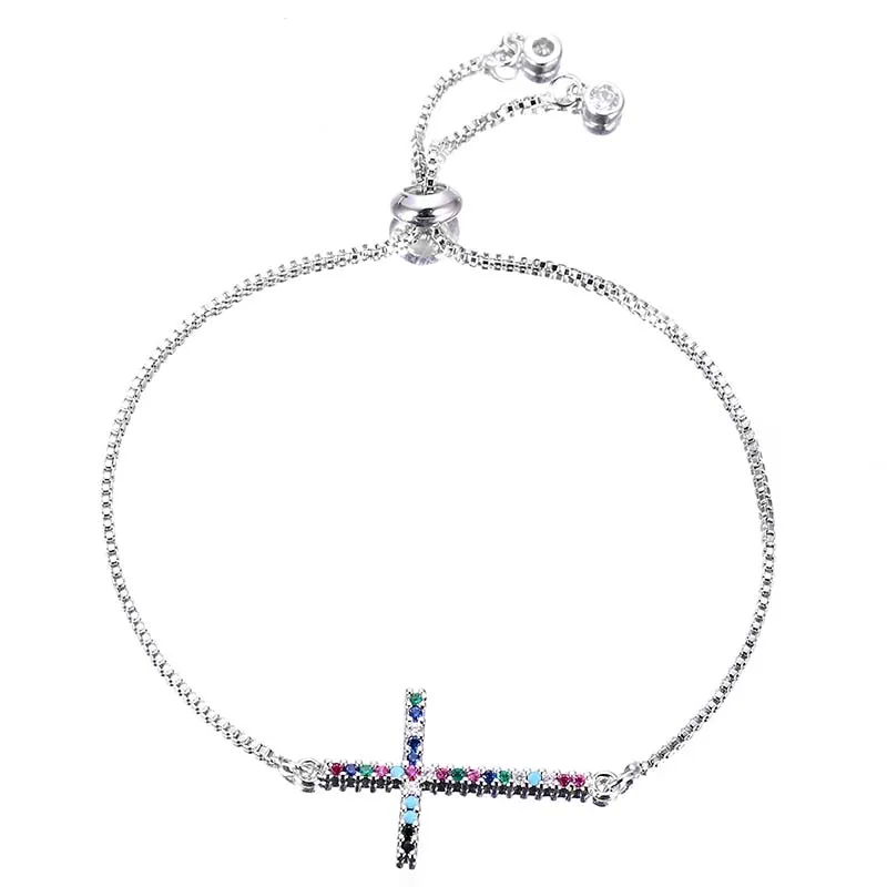 

Micro CZ Zircon Crystal Pave Religious Hollow Cross Bracelet Silver & Gold Color Chain Link Bracelets for Men Women, Picture