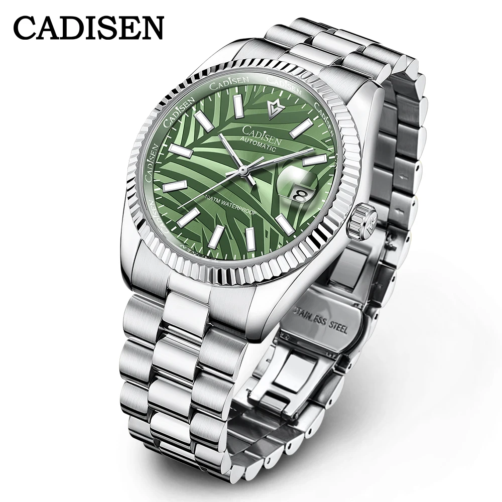 

CADISEN C8198 New Mechanical Watch Olive Green Palm Motif Dial Top Brand Luxury Automatic Watch 100M Waterproof Gift Watch Men