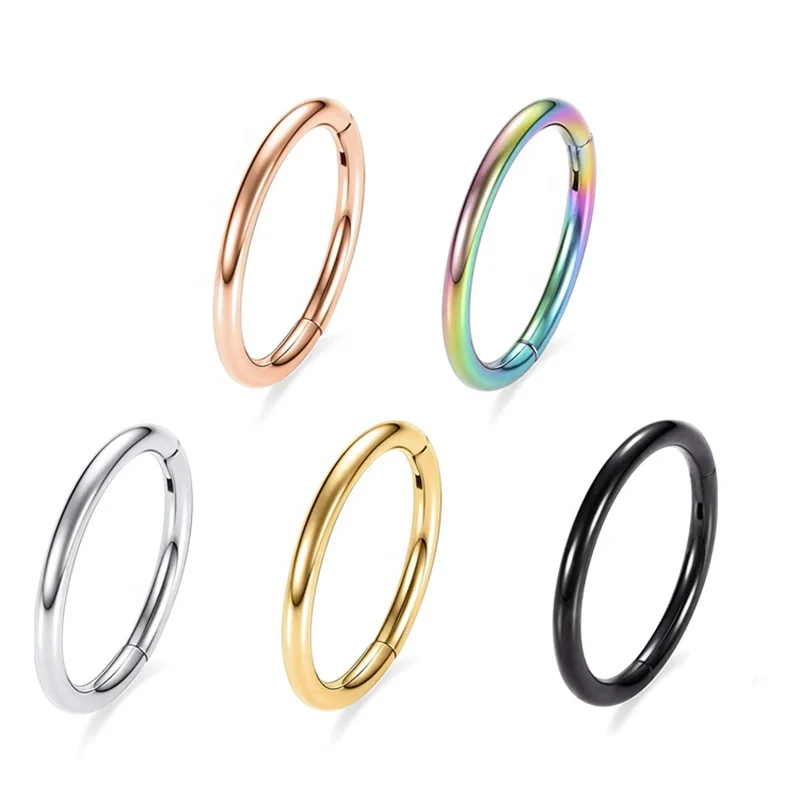 

20G&16G Surgical Steel Nose Hoop Ring Hinged Septum Clicker Segment Nose Ring Lip Ear Cartilage Ear Helix Body Piercing Jewelry, Silver, gold,rose gold, black