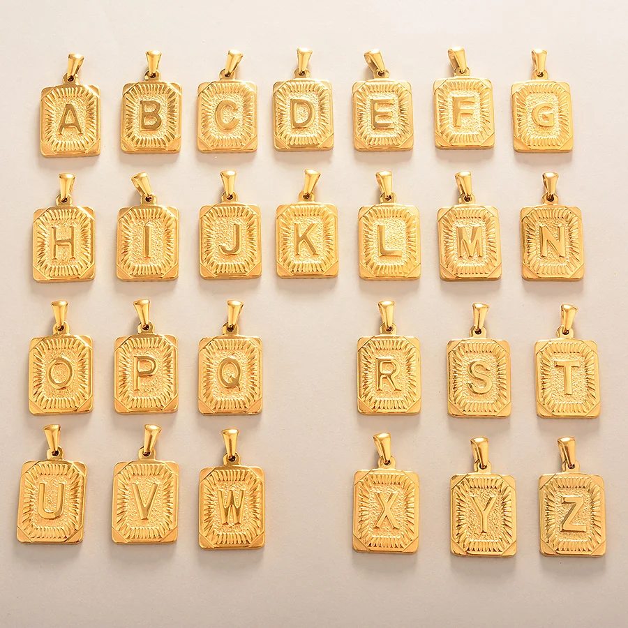 

High Polish Lover Couple letters initial Gold stainless steel Necklace Pendants