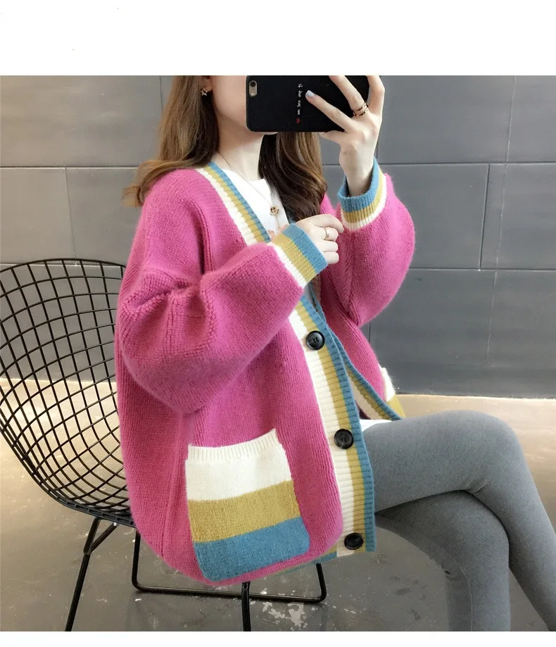 

2020 new spring and autumn long-sleeved women mohair knit wear cardigan sweater