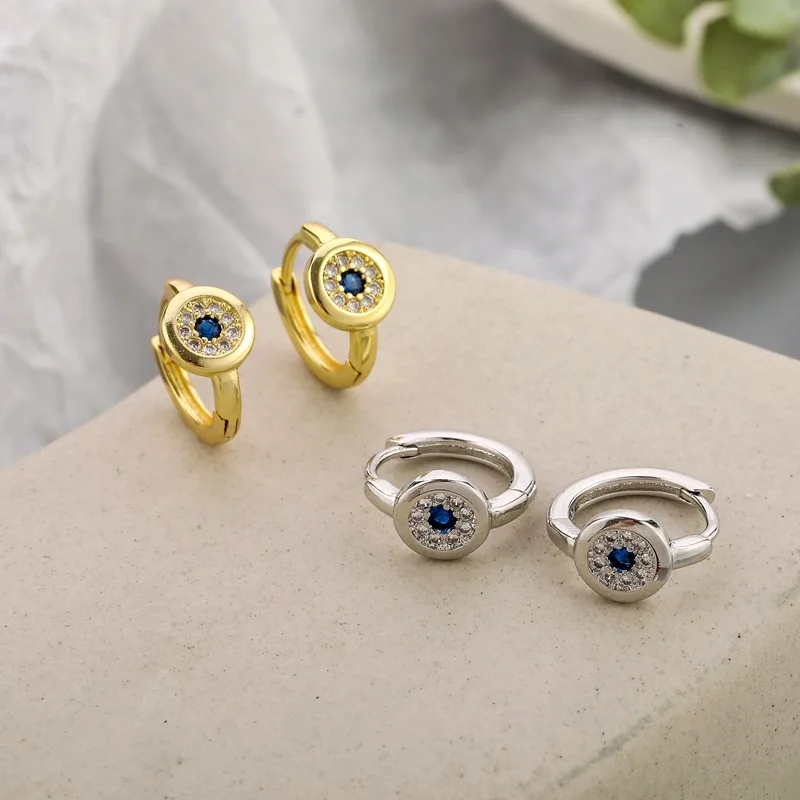 

Hot Design European Gold Plated Small Blue Evil Eyes Hoop Earrings Luxury Micro Pave CZ Eye Earrings