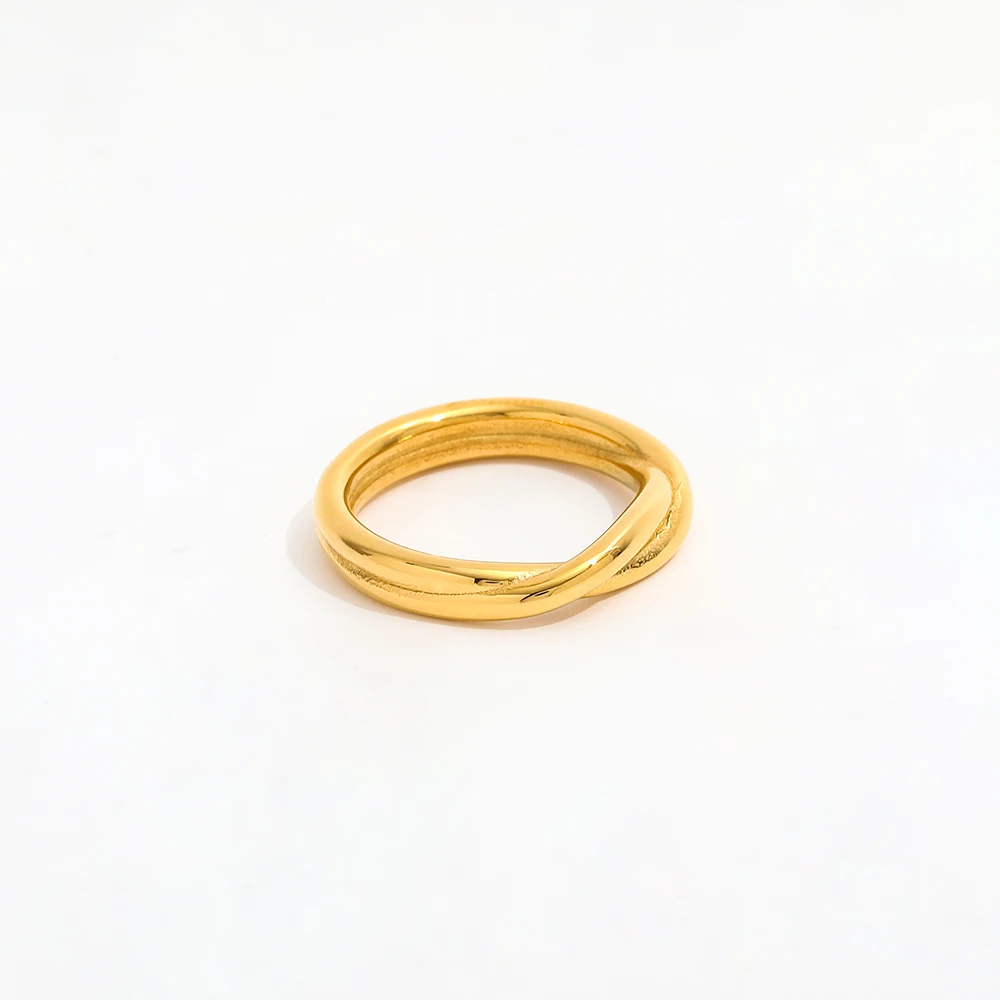 Joolim Jewelry Wholesale 18K Gold Plated Double-layer Twisted Stainless Steel Rings for Women Statement Gold Rings