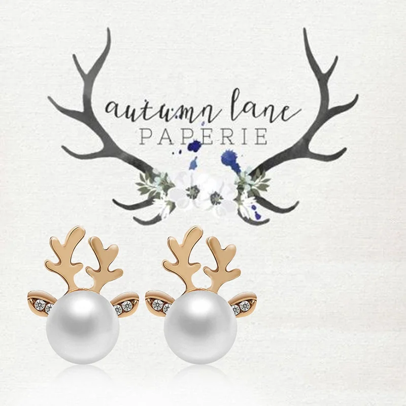 

Hot Selling Christmas Ear Stud Pearl Gold Christmas Elk Series Earrings For Women Jewelry Earring Accessories, 2 colors