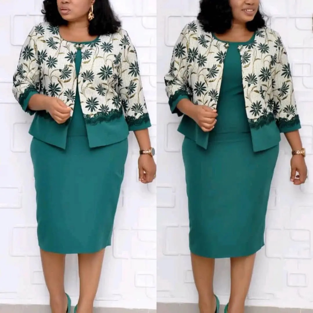 

LA078 new style lady african style clothes women floral print coat and pencil maxi dress suit two pieces business office outfits, Green, blue