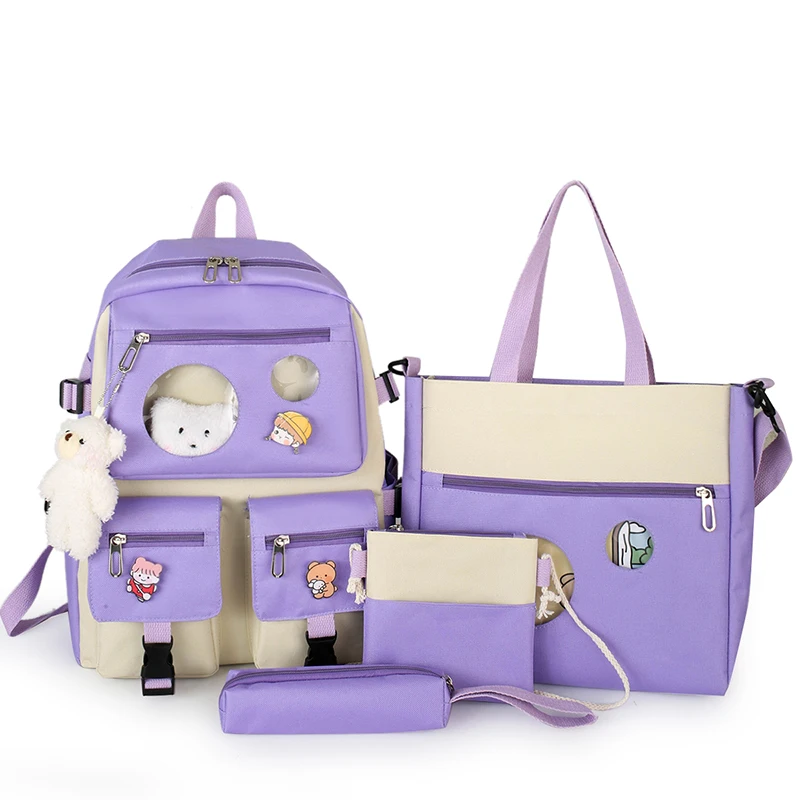 

2021 Wholesale students backpack set 4 in 1 transparent window school bags for girls