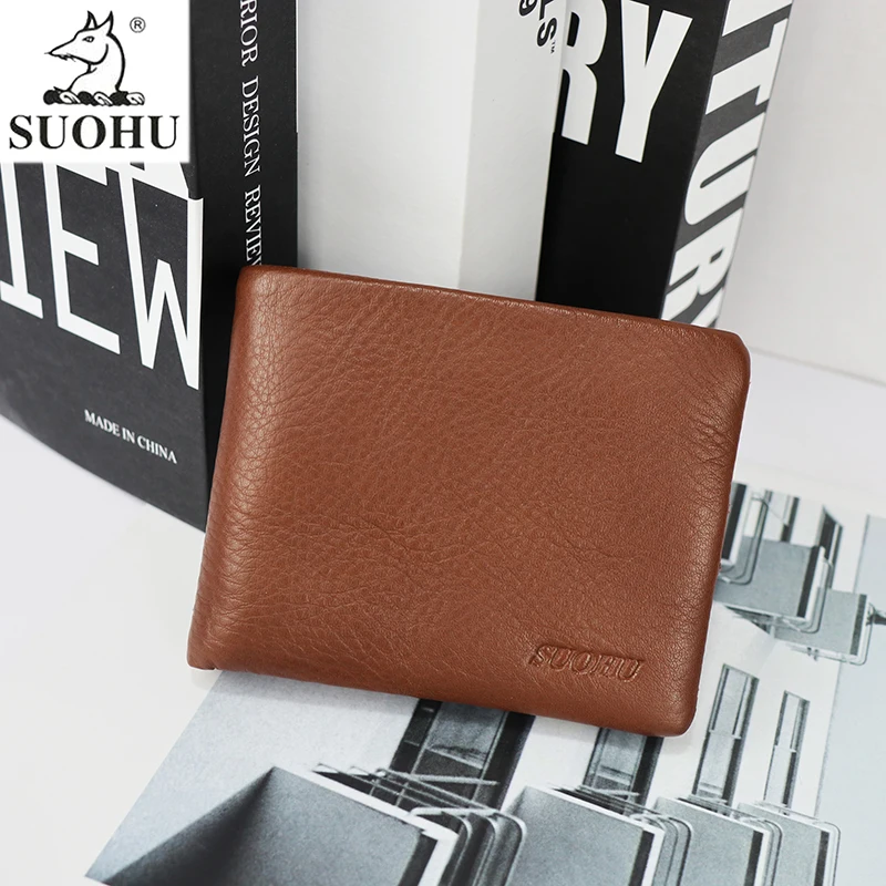 

SUOHU Rfid Genuine Real Cowhide Leather Luxury Purse Casual Small Mini Leather Wallets Vintage Mens Slim Wallet, Customized color