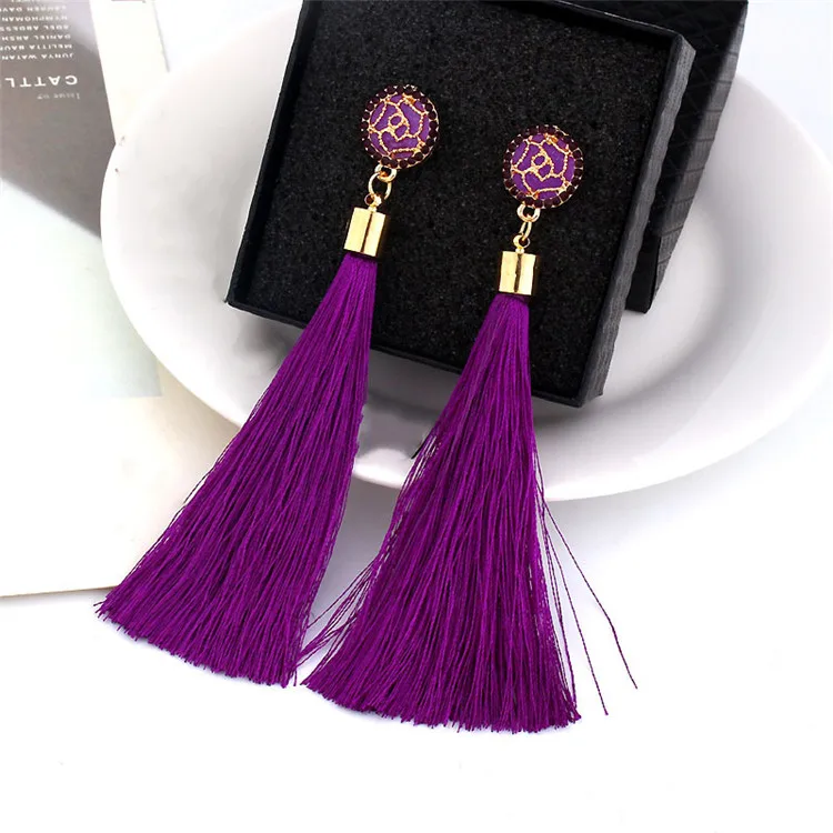 

High Quality Fashion Gold Rose Flower Metal Wholesale Tassel Earrings For Women, Colorful