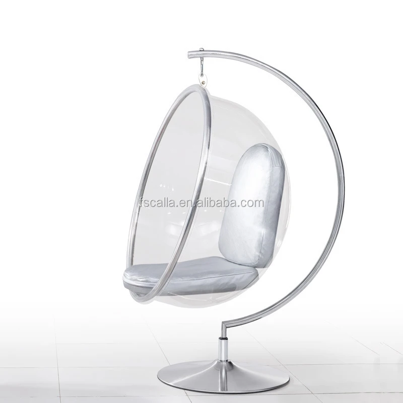 Round Swivel Clear Acrylic Bubble Chair With Stand In Silver Cushion
