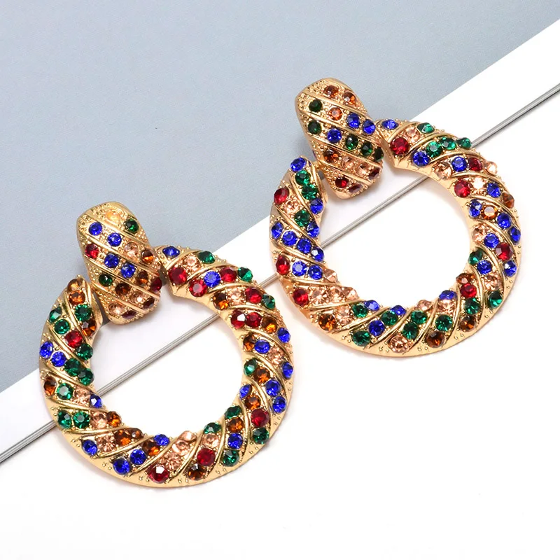 

Kaimei 2020 New Gold Metal Dangle Drop Earrings Studded With Colorful Crystals Fine Rhinestone Round Gold Gold For Women, Many colors fyi