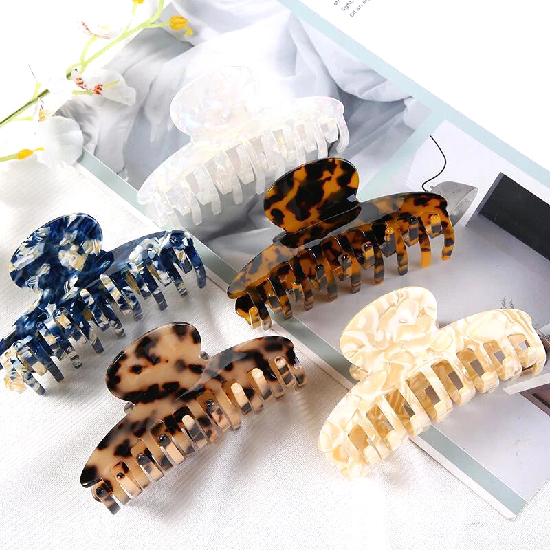 Wholesale Women Fashion Korean Hair Accessories Hair Clips Elegant Whiter Acrylic Tortoise Shell Acetic Acid Hair Claw