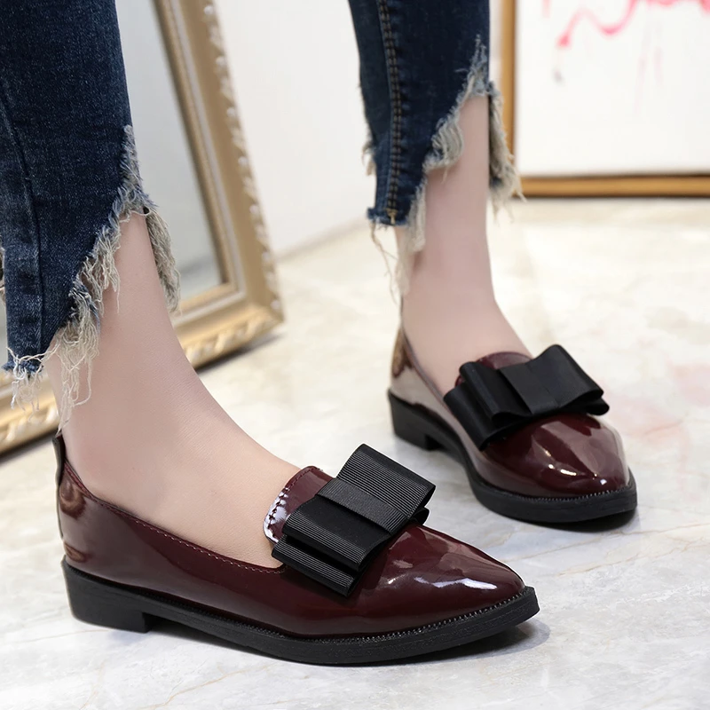 

Fashion 2022 single shoe women's summer new custom bow Pu dress women's shoes shallow mouth low heel women's belt shoes, Black,red