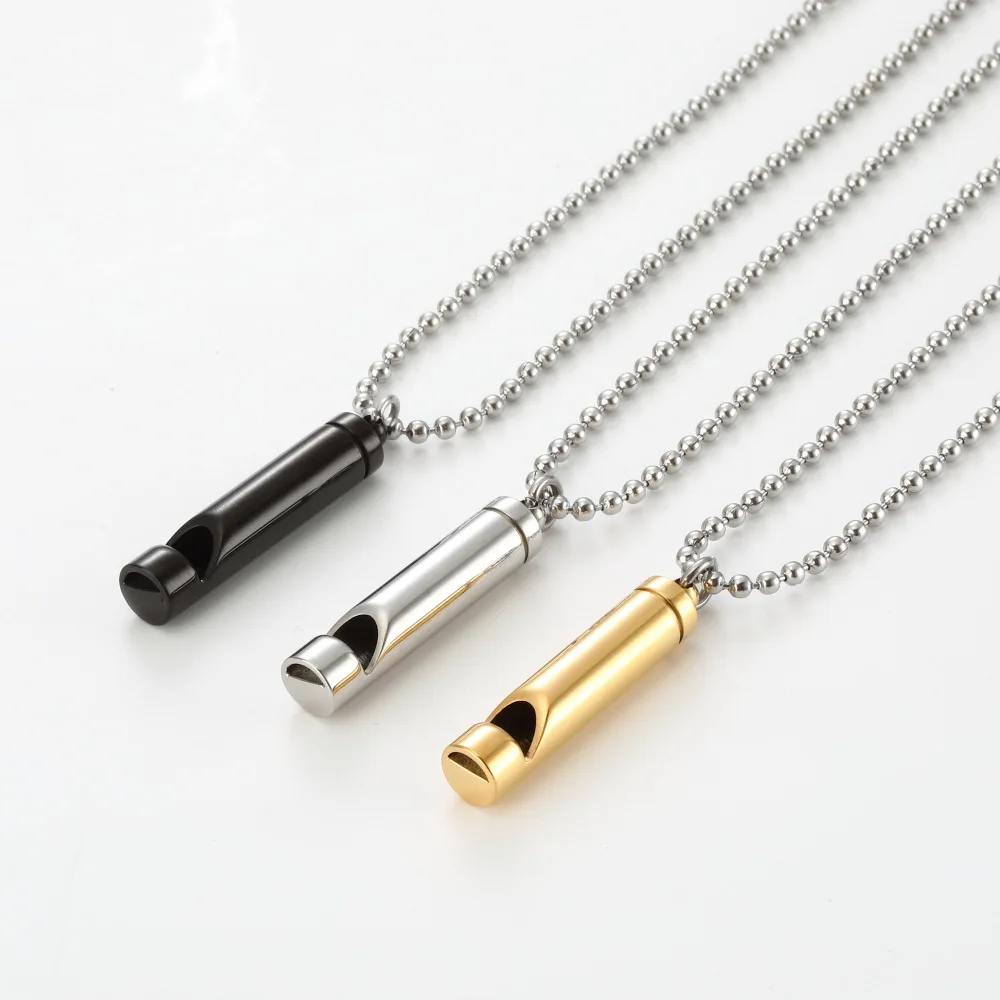 

Customized Breathing Tool Stainless Steel Whistle Necklace Natural Calming Relief Meditation Anxiety Necklace For Gift