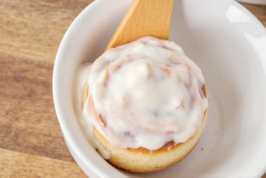 Step-by-step process of making simple cinnamon roll icing in a bowl