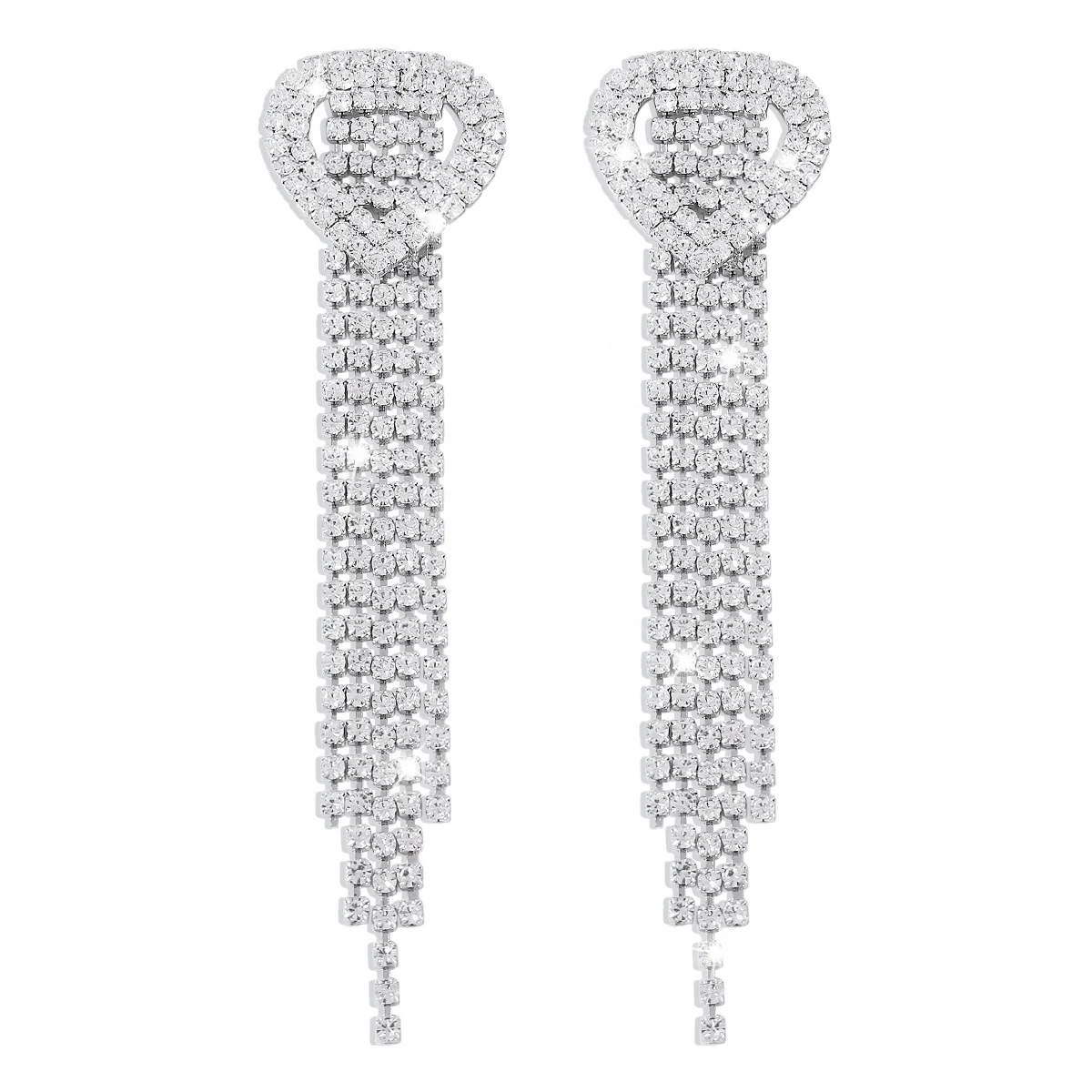 

New exaggerated claw chain rhinestone jewelry ladies love tassel temperament long earrings
