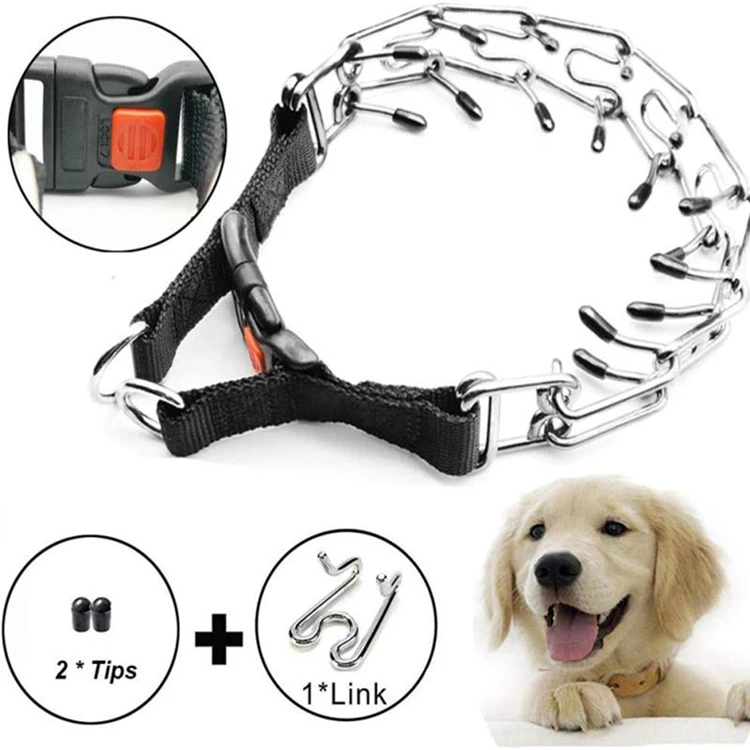 

Dog Prong Pinch Training Collar Adjustable Pinch Pet Choke Collar with Comfort Rubber Tips, Silver+black