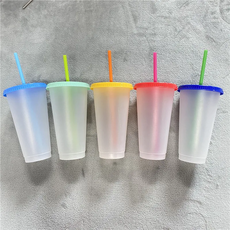 

Factory price plastic tumbler Ice Cold Drink water coffee summer 24oz reusable PP pack of 5 tumbler color changing coffee cup