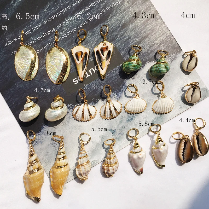 

Wholesale Bohemia Ocean Style Conch Gilt Edge Vintage Boho Women Cowrie Shell Statement Drop Earrings